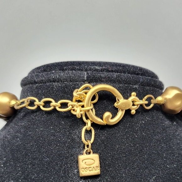 Vintage Oscar de la Renta Brushed Gold-Tone Nugget Bead Necklace - Picture 2 of 9